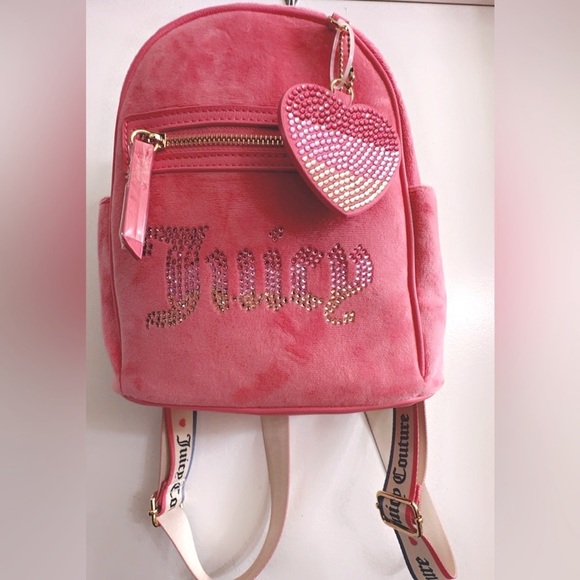 Juicy Couture Handbags - NWT Juicy Couture Velvet Pink Lemonade Rainbow Backpack 9” X 9” Approximately
